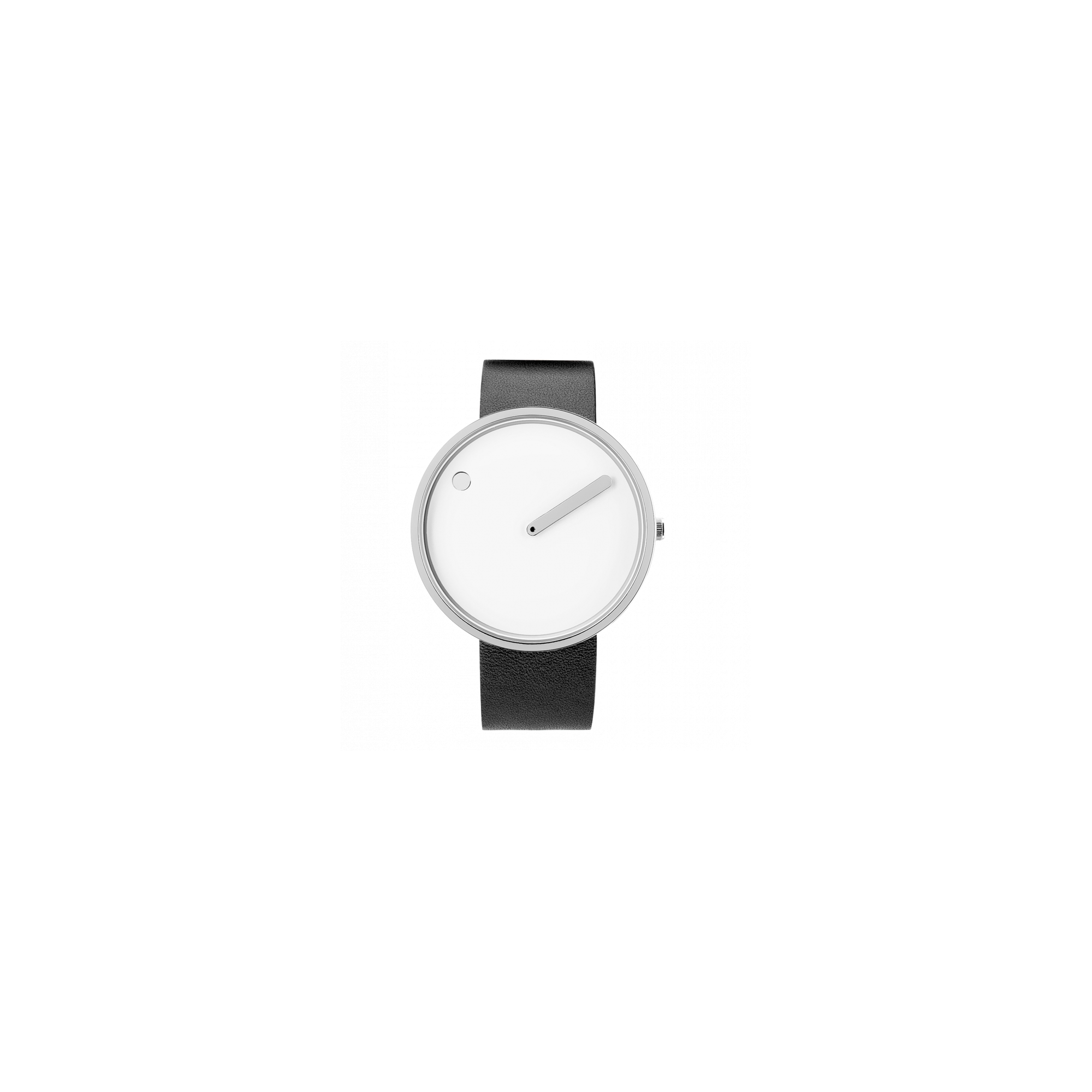 Montre Picto Ø40mm - acier poli/blanc, cuir noir