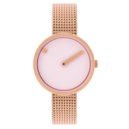 Montre Picto Ø30mm - or rose mat/rose dusty, bracelet maille or rose mat