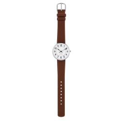 ÉPUISÉ Montre Station - Ø34mm - acier brossé/blanc, cuir marron