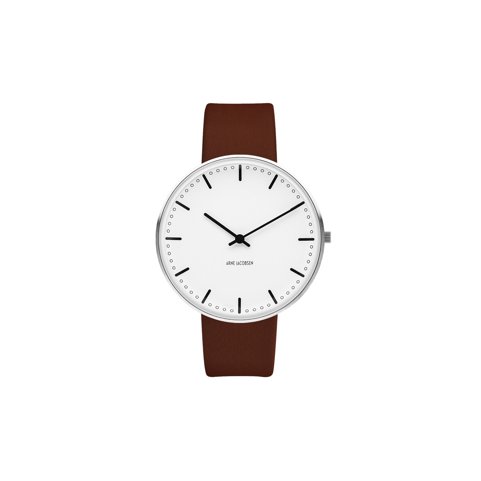 Montre City Hall - Ø40mm - acier brossé/blanc, cuir marron