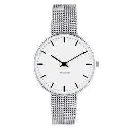 Montre City Hall - Ø34mm - acier brossé/blanc, bracelet maille métallique