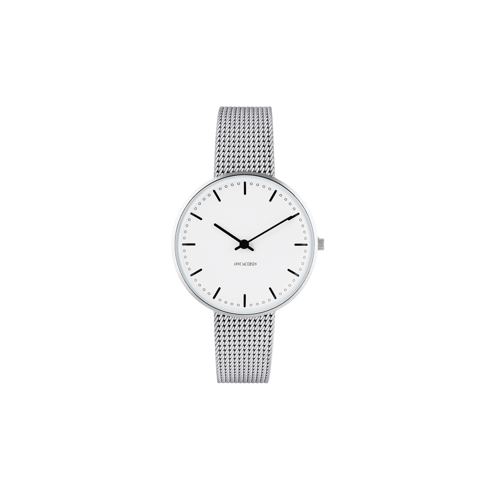 Montre City Hall - Ø34mm - acier brossé/blanc, bracelet maille métallique