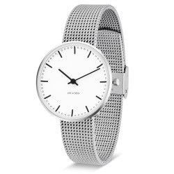 Montre City Hall - Ø34mm - acier brossé/blanc, bracelet maille métallique