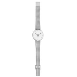 Montre City Hall - Ø34mm - acier brossé/blanc, bracelet maille métallique