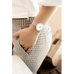 Montre City Hall - Ø34mm - acier brossé/blanc, bracelet maille métallique