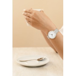 Montre City Hall - Ø34mm - acier brossé/blanc, bracelet maille métallique