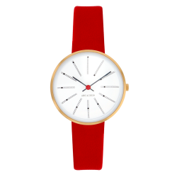 Bankers watch - Ø34mm - Brushed gold/white, red leather