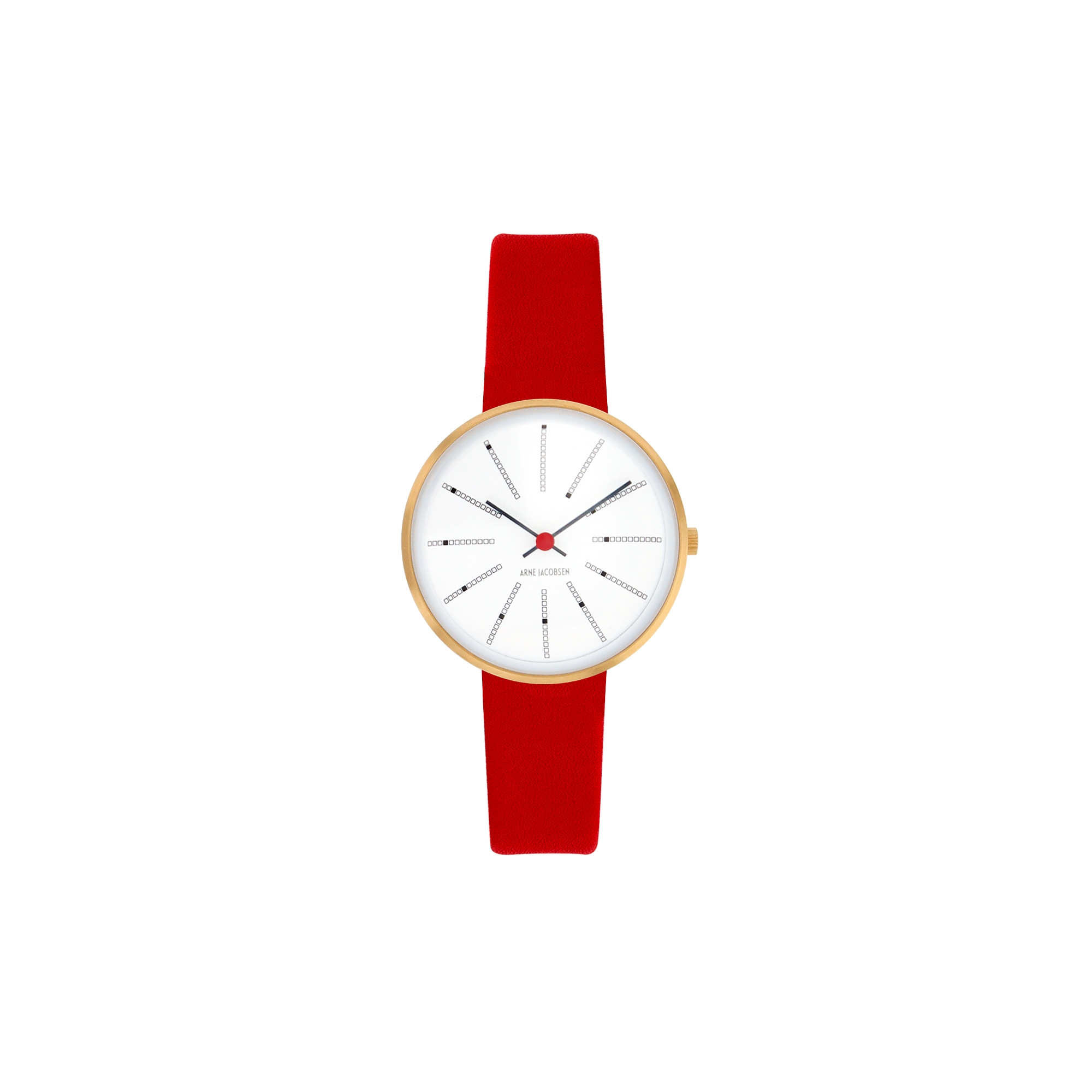 Bankers watch - Ø34mm - Brushed gold/white, red leather