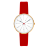 Bankers watch - Ø34mm - Brushed gold/white, red leather