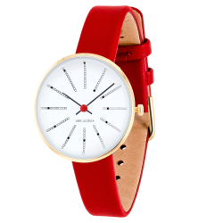 Bankers watch - Ø34mm - Brushed gold/white, red leather