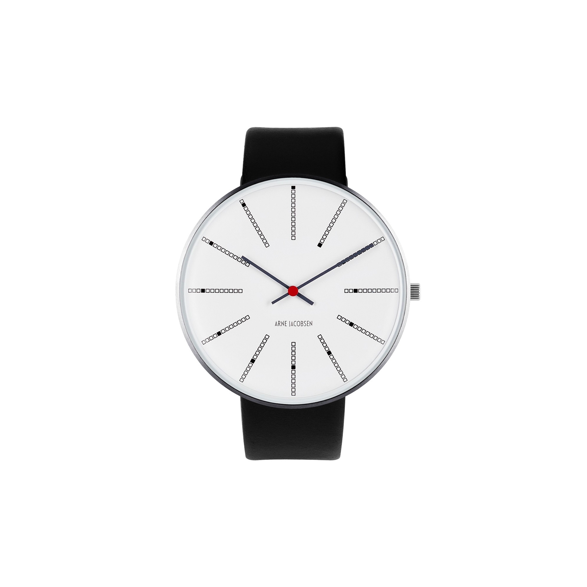 Bankers watch - Ø30, Ø34 or Ø40mm – brushed steel/white, black leather