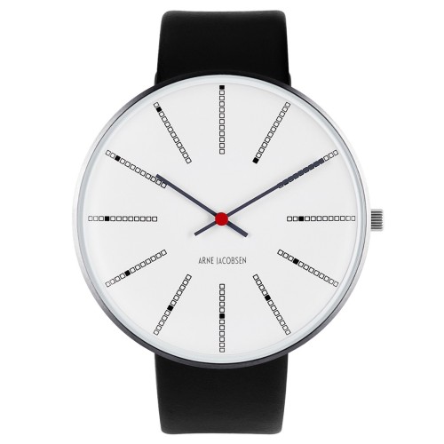 Bankers watch - Ø30, Ø34 or Ø40mm – brushed steel/white, black leather