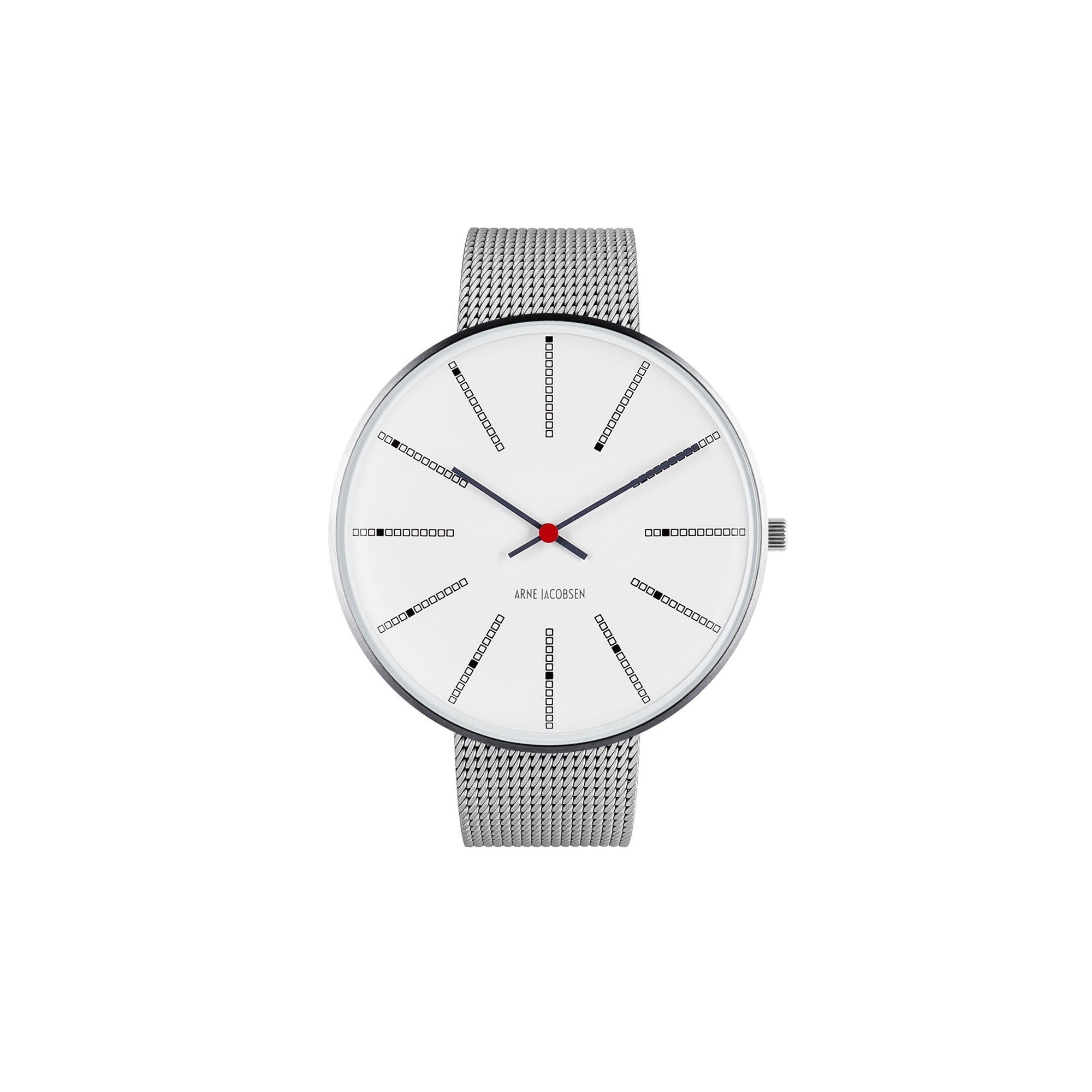 Bankers watch - Ø30, Ø34 or Ø40mm - Brushed steel/white, steel mesh band