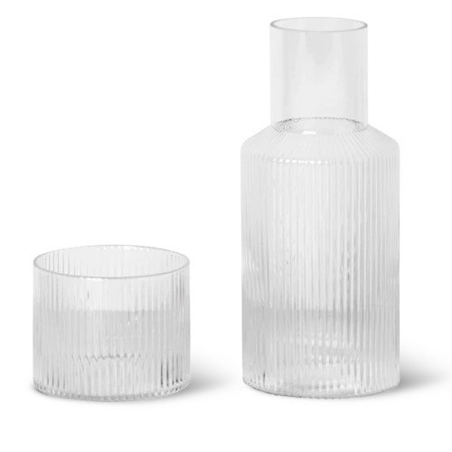 lot petite carafe + verre Ripple transparent - Ferm Living