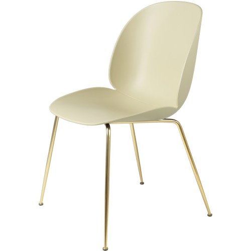 pastel green shell - semi matt brass base - Beetle chair plastic - Gubi