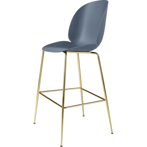 smoke blue shell + semi matt brass base - Beetle Stool H75cm - Gubi