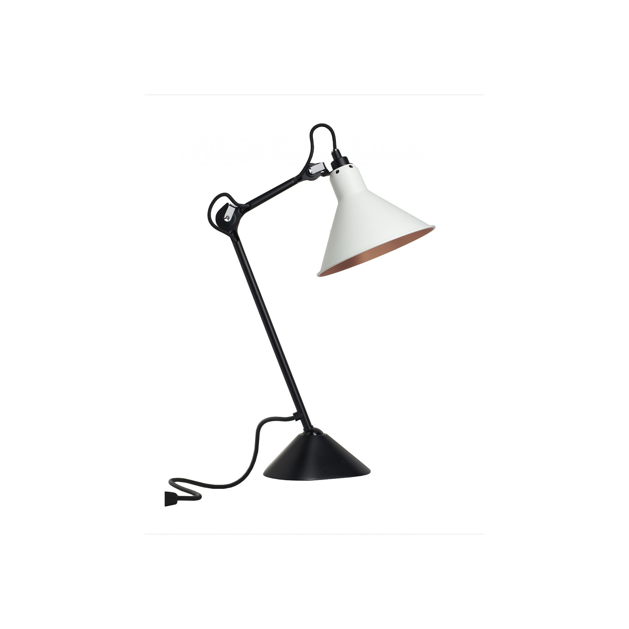 noir / cône blanc, intérieur cuivre - Gras 205 - lampe de table - DCW éditions