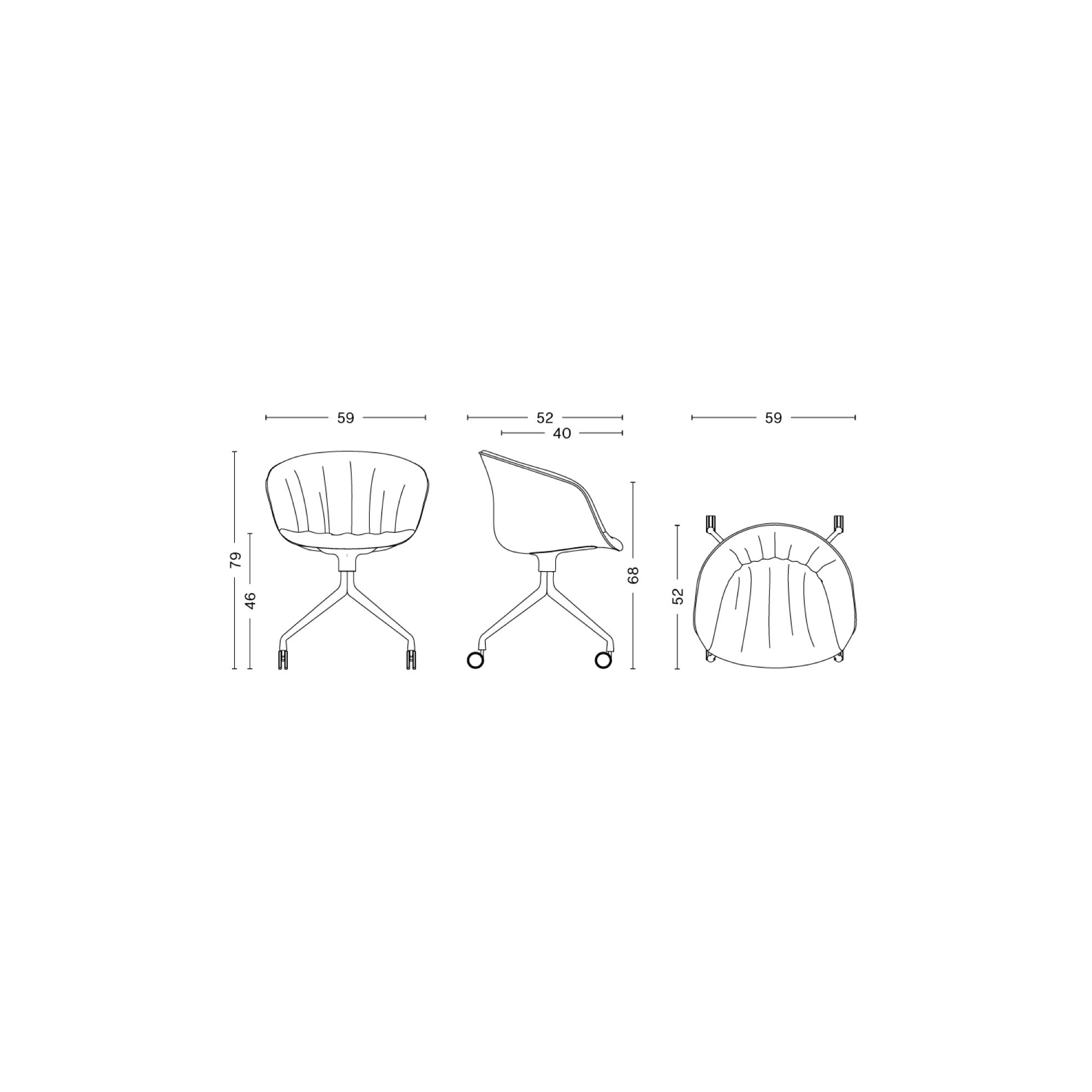 chaise AAC25 Soft (entièrement tapissée rembourrée + roulettes) - HAY