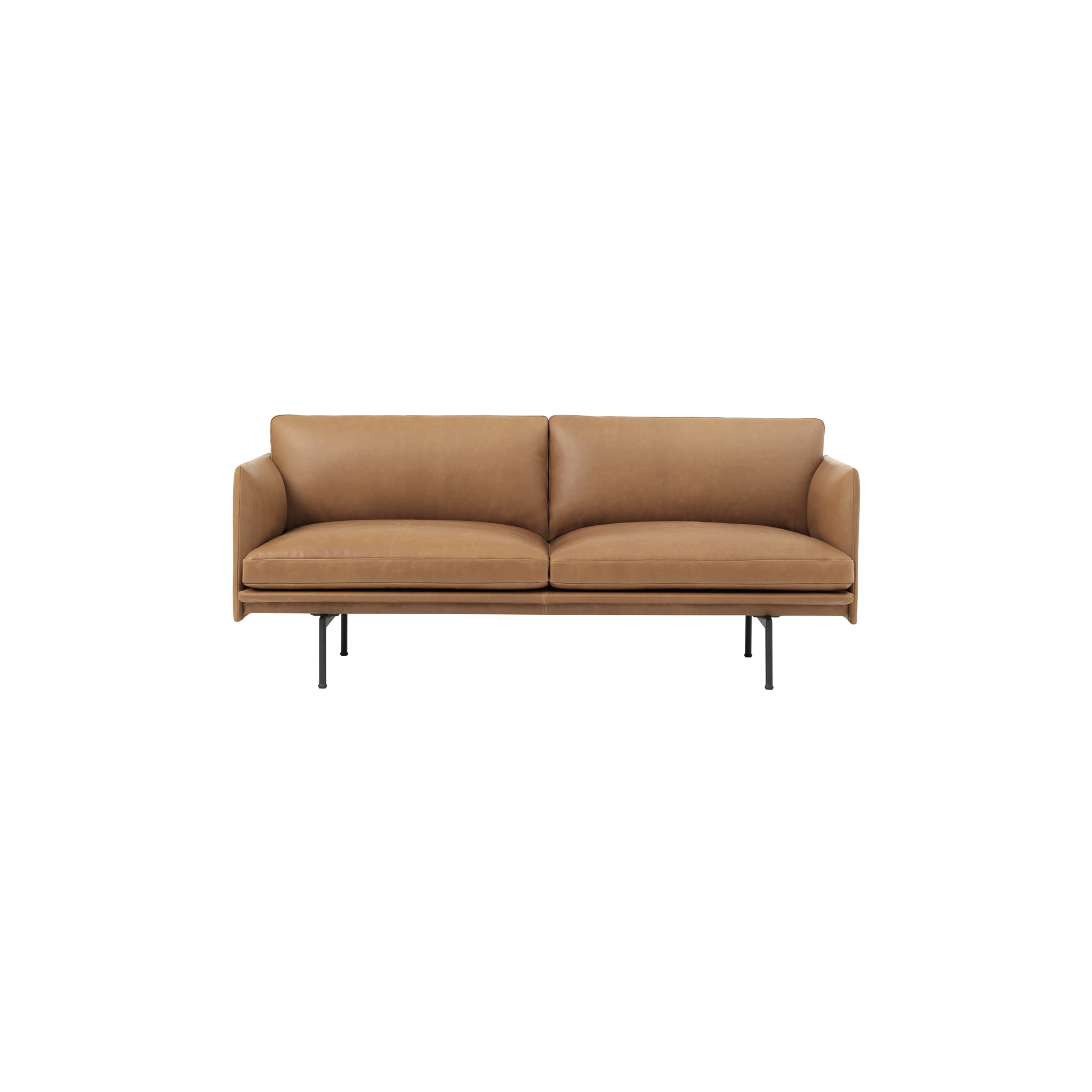 2-seater Outline sofa – Cognac Refine leather + black legs - Muuto