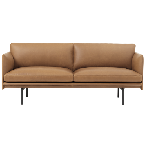 2-seater Outline sofa – Cognac Refine leather + black legs - Muuto