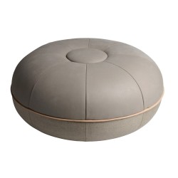 Fritz Hansen Pouf – Ø50 x H24 cm – Polished leather / Canvas Grey