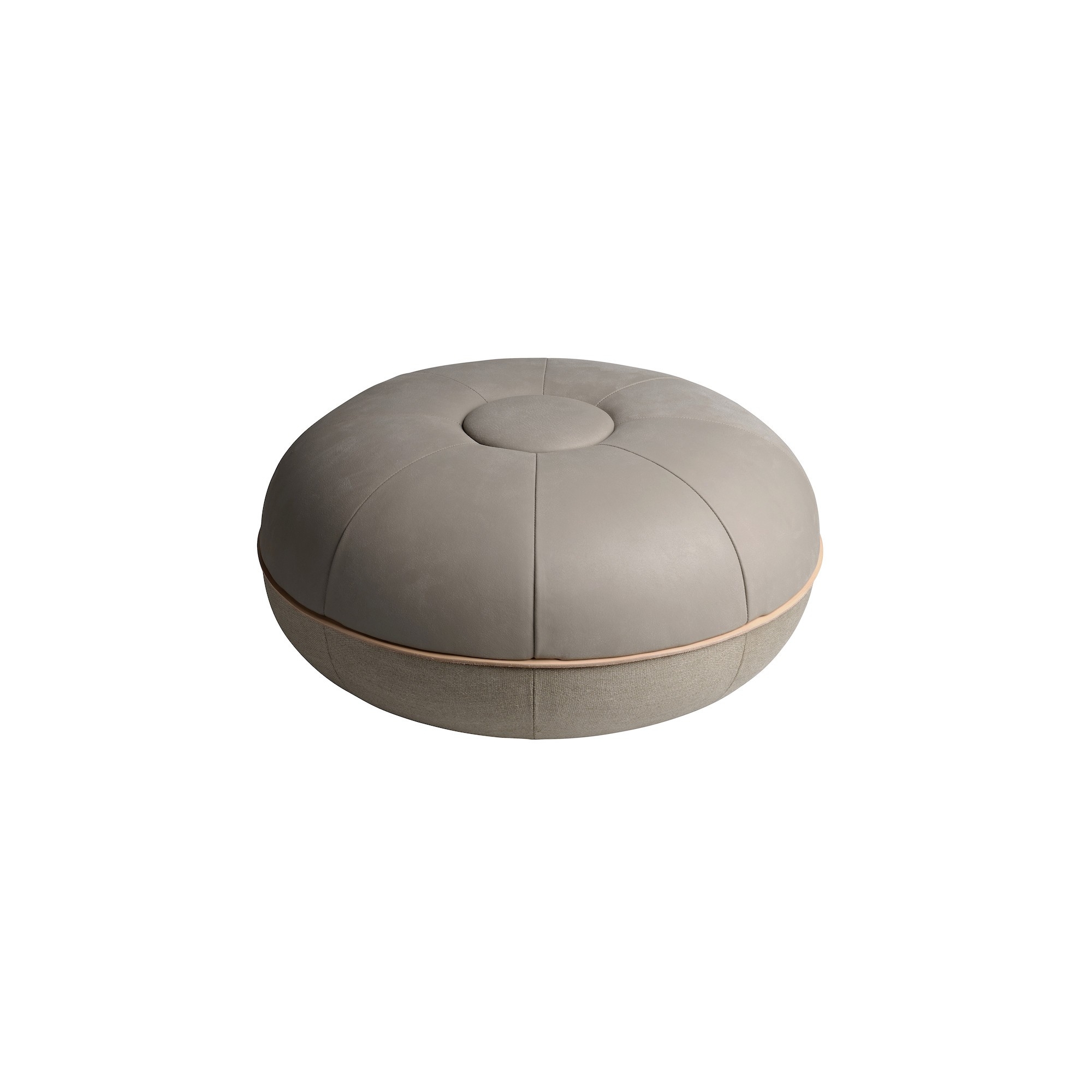 Fritz Hansen Pouf – Ø50 x H24 cm – Polished leather / Canvas Grey