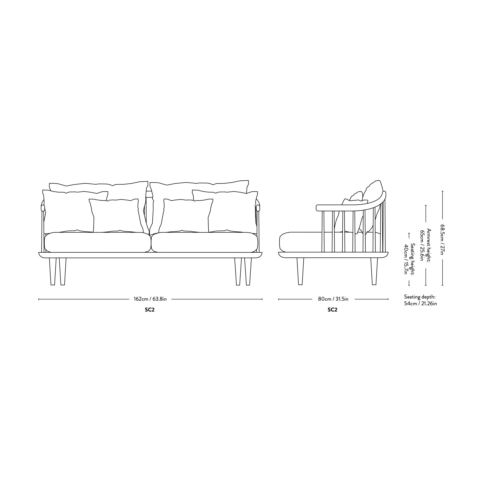 L162 x P80 cm – Fly sofa SC2 - &Tradition