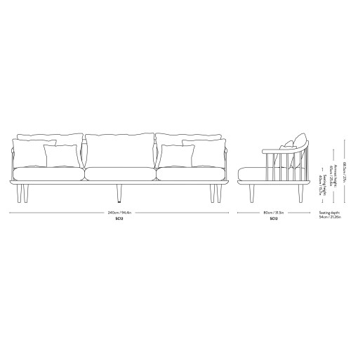 L240 x P80 cm – 3 places – Canapé Fly SC12 - &Tradition