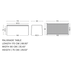 170 x 90 x H75 cm dining table - Palissade galvanised - HAY