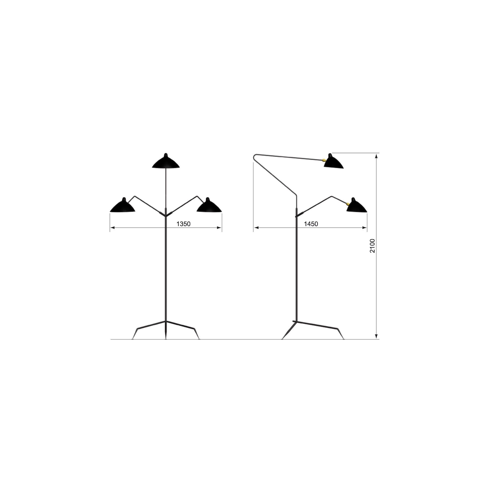 Lampadaire trois bras pivotants - Éditions Serge Mouille