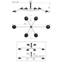 Ceiling lamp six rotating arms