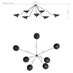 Plafonnier Araignée sept bras fixes - Éditions Serge Mouille