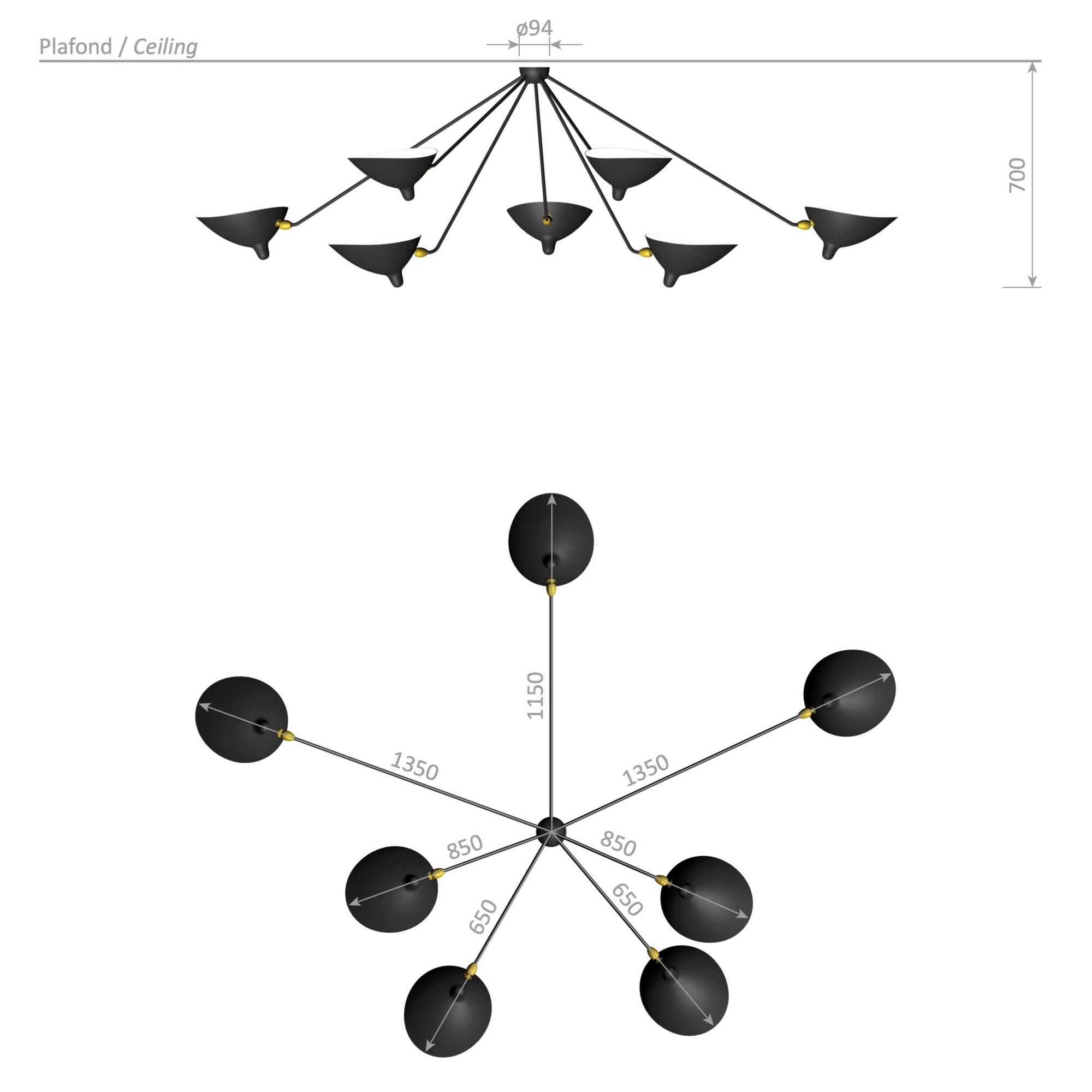 Ceiling lamp Spider seven still arms