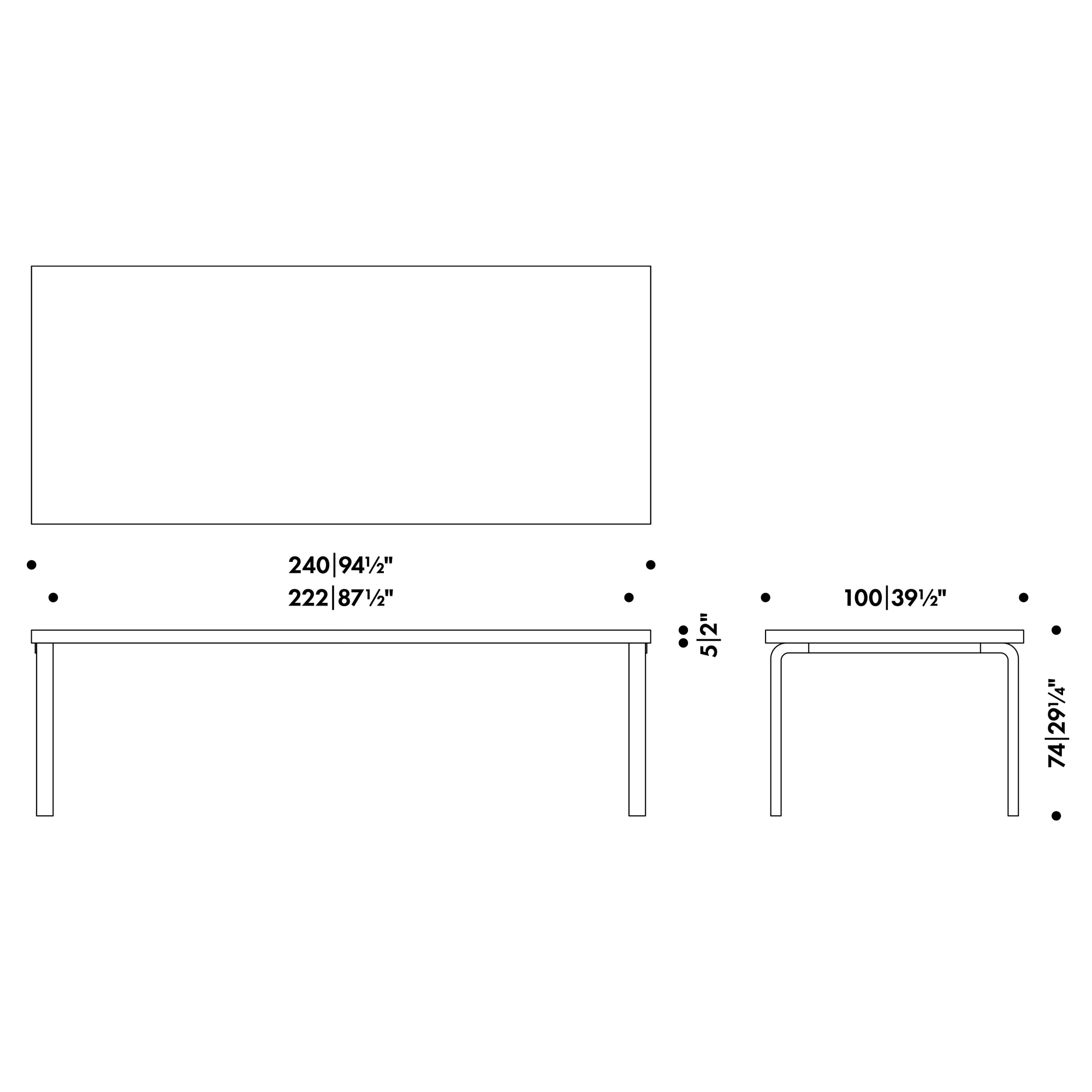 240x100cm - table 86A - Artek