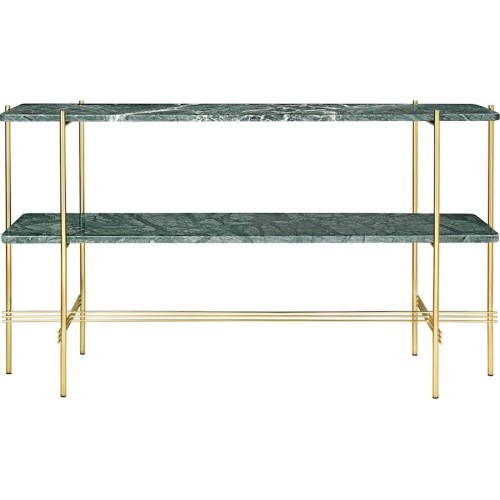 marbre vert - 2 plateaux - base laiton - console rectangulaire TS - Gubi