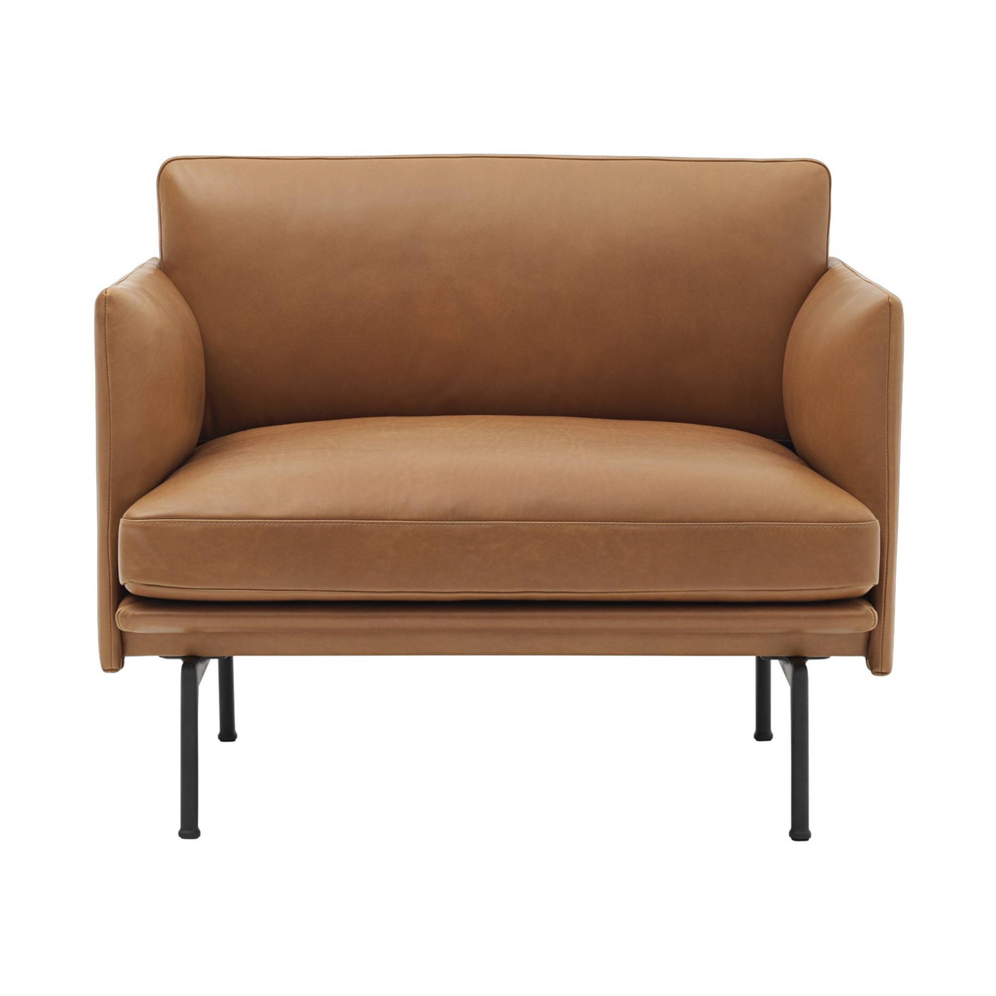 Fauteuil Outline – cuir Refine cognac + pieds noirs - Muuto