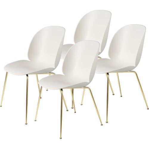 pack of 4 Beetle plastic chairs - Alabatser white shell - metal legs - Gubi