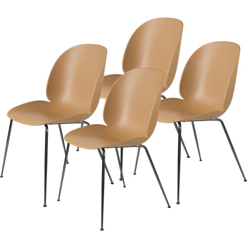 pack of 4 Beetle plastic chairs - amber brown - metal legs - Gubi