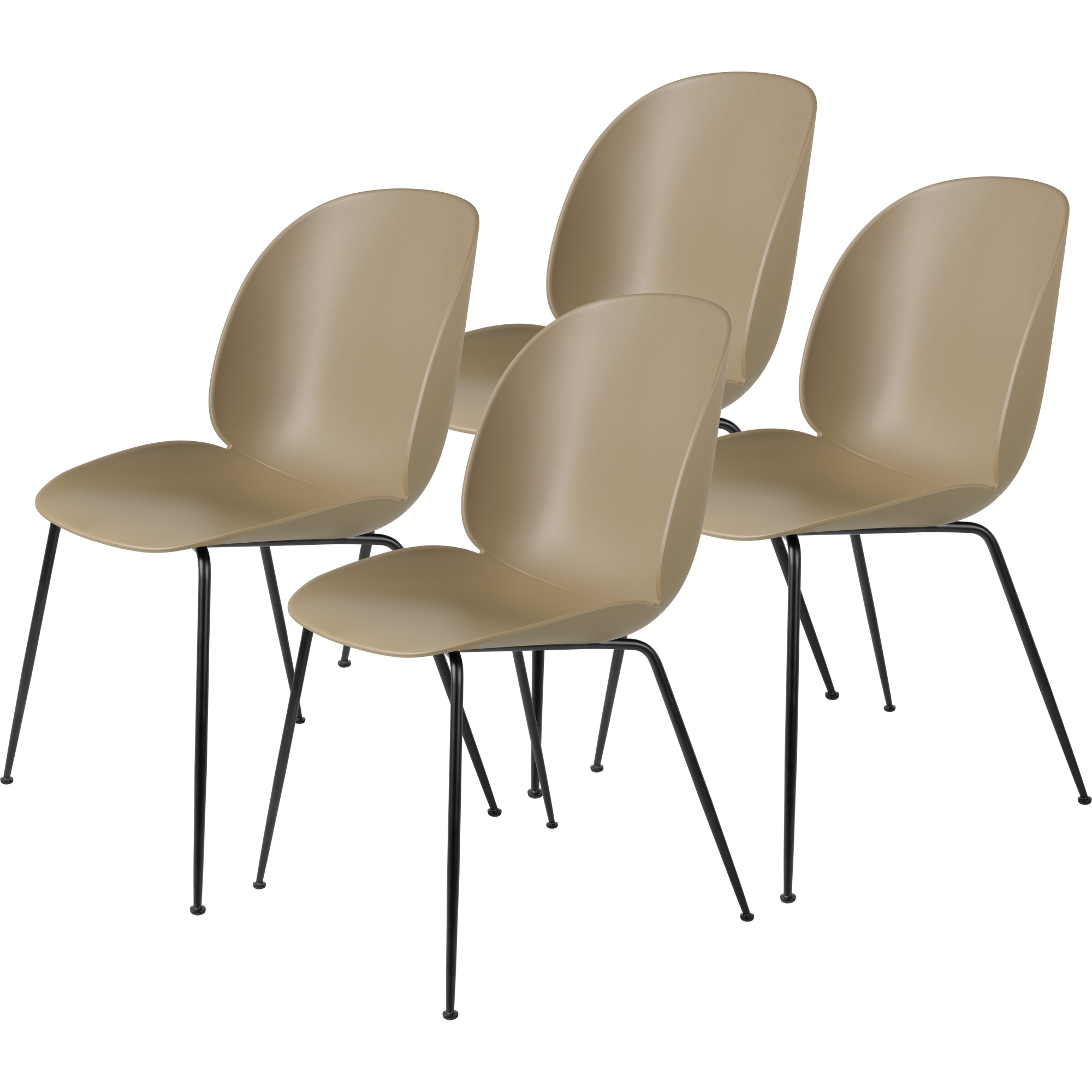 lot de 4 chaises Beetle plastique - coque marron galet + piètement métal - Gubi