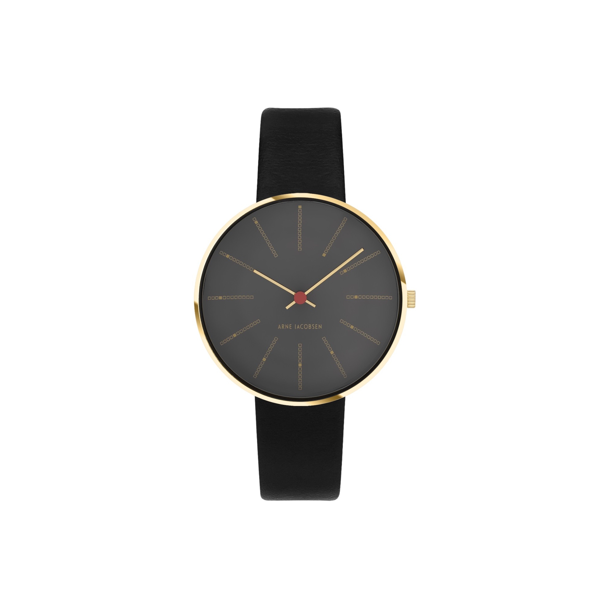 Bankers watch - Ø34mm - Brushed gold/black, black leather