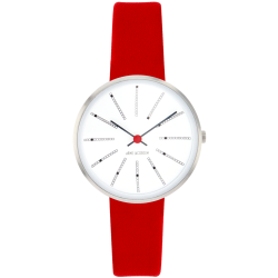 Bankers watch - Ø34mm - Brushed steel/white, red leather