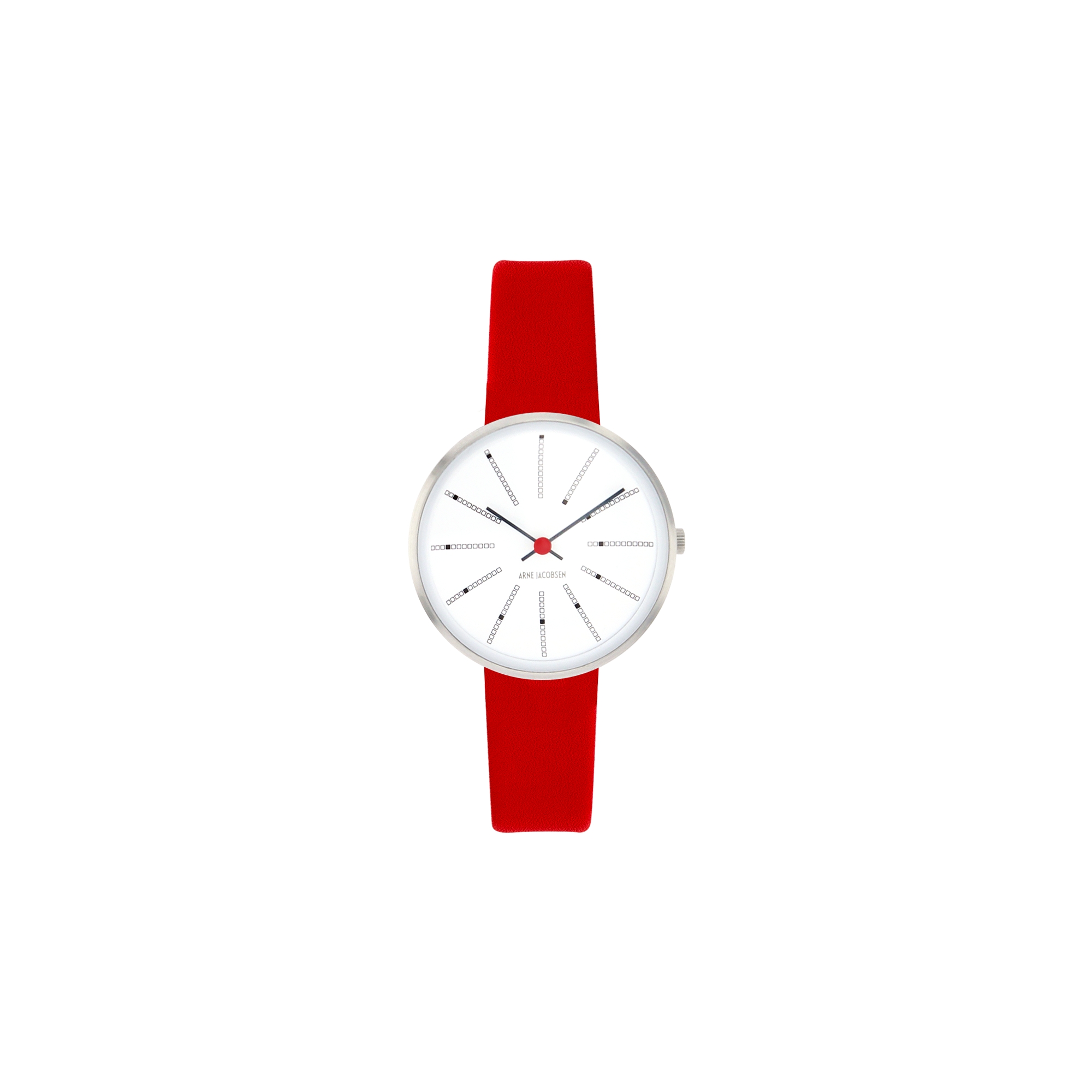 Bankers watch - Ø34mm - Brushed steel/white, red leather