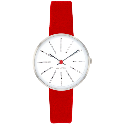 Bankers watch - Ø34mm - Brushed steel/white, red leather