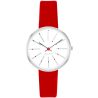 Bankers watch - Ø34mm - Brushed steel/white, red leather