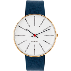 Bankers watch - Ø34 or Ø40 mm - Brushed gold/white, navy blue leather