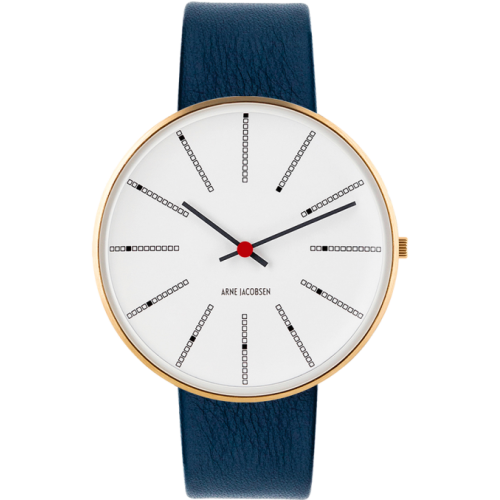 Bankers watch - Ø34 or Ø40 mm - Brushed gold/white, navy blue leather