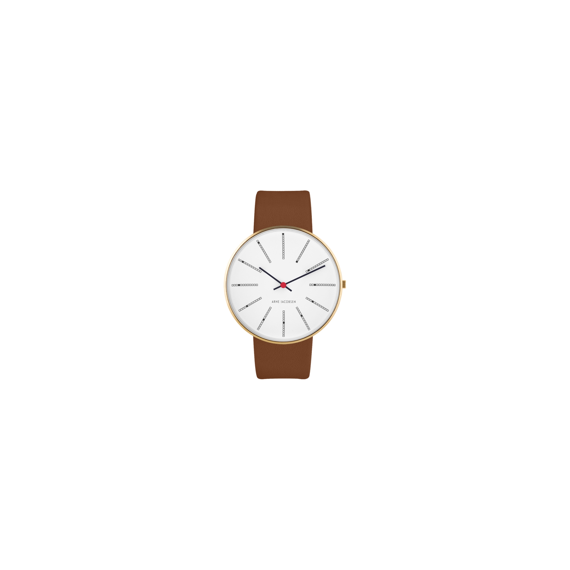 Montre Bankers - Ø34 ou Ø40 mm - Or brossé/blanc, cuir marron