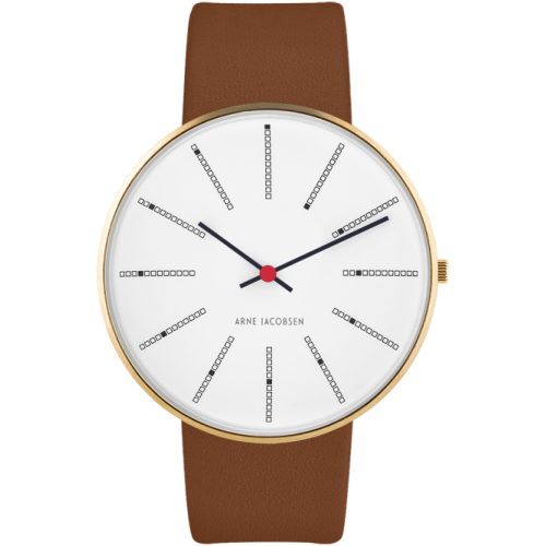 Montre Bankers - Ø34 ou Ø40 mm - Or brossé/blanc, cuir marron