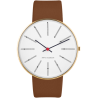 Montre Bankers - Ø34 ou Ø40 mm - Or brossé/blanc, cuir marron