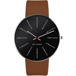 Bankers watch - Ø40 mm - Brushed steel/black, brown leather